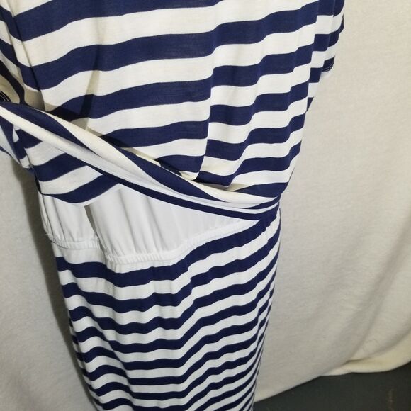Chicos 3 (XL) Dress Maxi Navy Blue White Striped Jersey Nautical Coastal Comfort - Picture 5 of 9